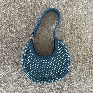 Topshop Steph Scoop Diamante Denim Shoulder Bag in Blue